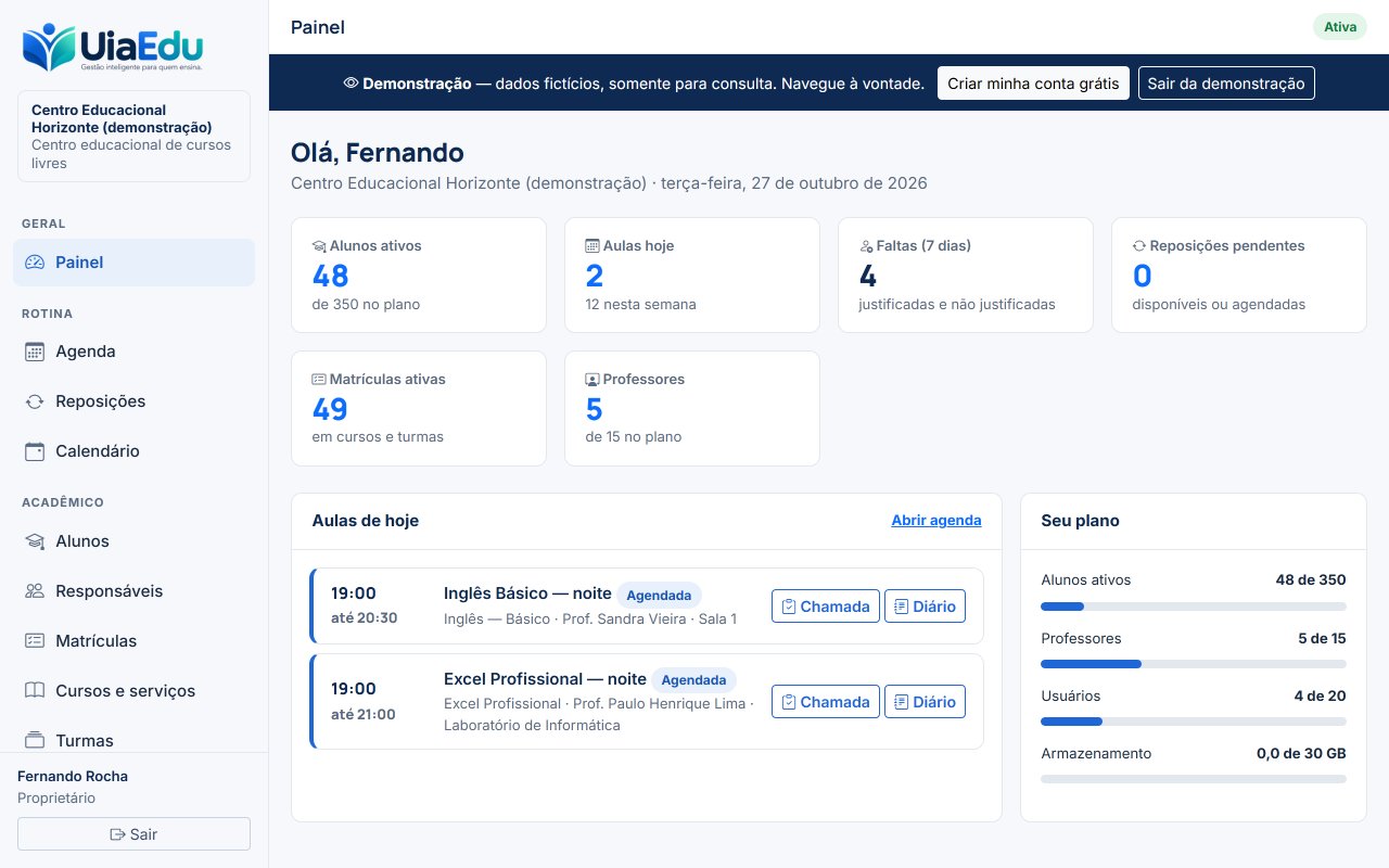 Tela inicial da demonstração Centro de cursos livres